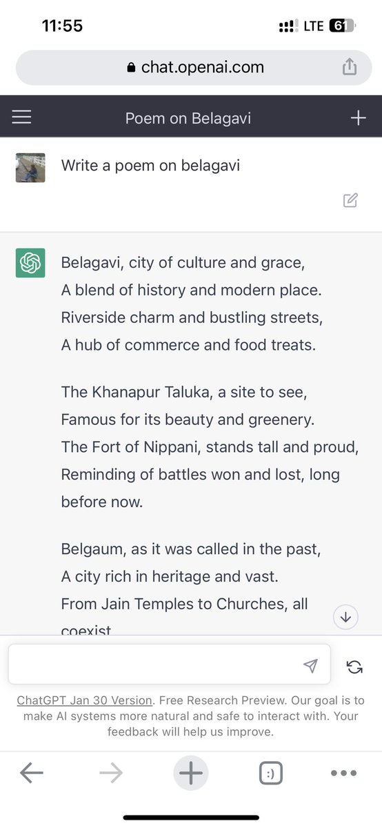 LocalviewIn's tweet image. We asked chatGPT to write poem on Belagavi and #ChatGPTPlus says                   “Belagavi a symbol of hope and might” #belagavi #localview #belagavicity