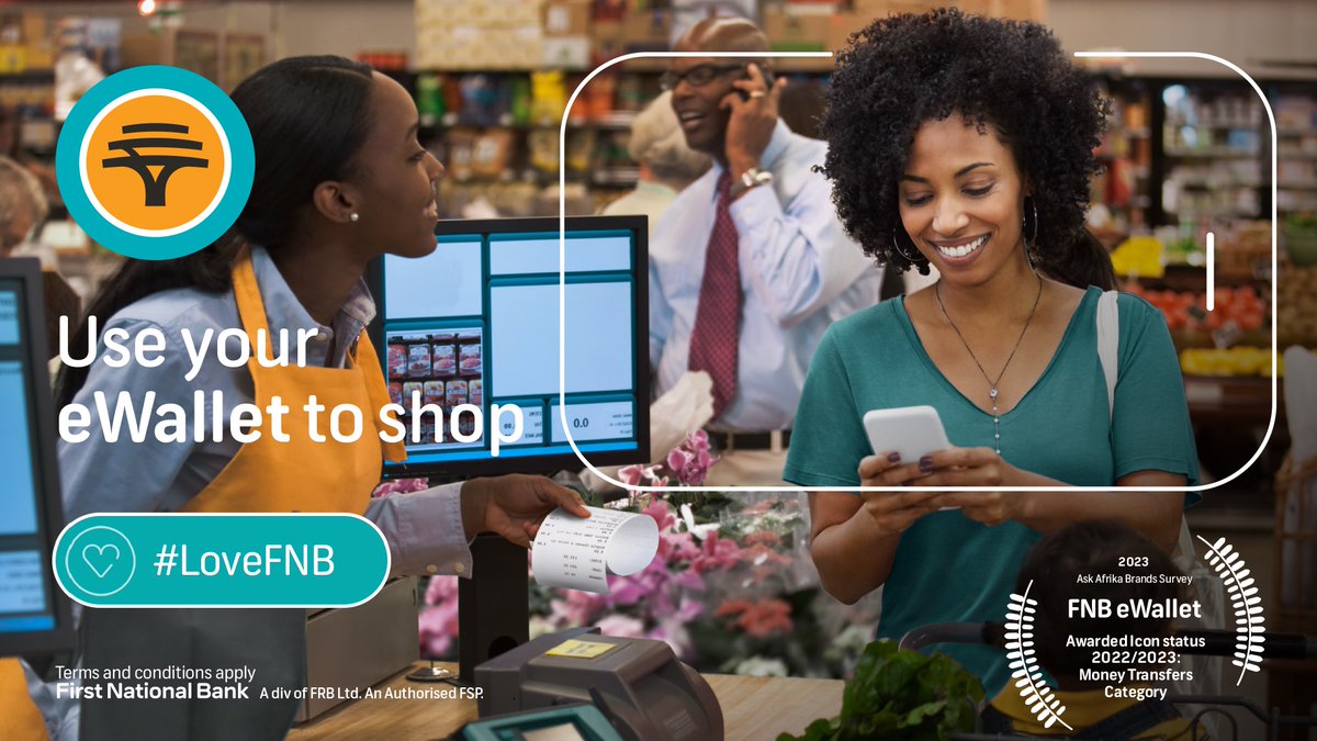 FNBSA's tweet photo. Mntase, you can do so much more with your eWallet without having to withdraw cash, like paying for your goods directly at selected Spar tills and TotalEnergies.

𝗥𝗲𝗽𝗹𝘆 using #LoveFNB and tell us how an eWallet helped you and you could win a voucher up to the value of R750💰 https://t.co/sU9VIZIGiY