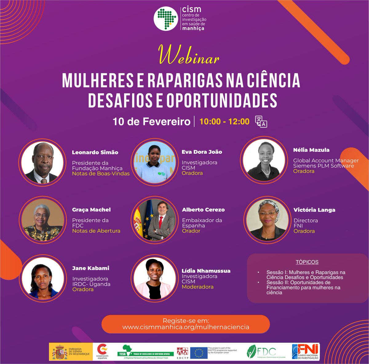 ✍🏾 Mulheres e Raparigas na Ciência – Desafios e Oportunidades
💡 Webinar 
📅 10 de Fevereiro
⏰ 10h - 12h00 
🌐 cismmanhica.org/mulhernaciencia
🫂: @AECID_es @EDCTP  @FDC_Moz  #tesa #FNI @EmbEspMaputo 

@OzerecO #mulheresnaciencia #mozambique #womeninscience #mulher  #igualdadedegenero
