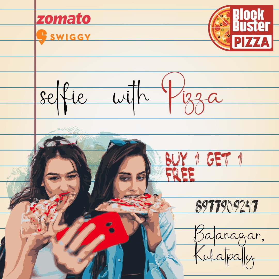 BlockBusterPiza's tweet photo. "Nothing #beats a #hot and #cheesy #slice of pizza 🔥🍕 #Especially when I get to #enjoy it with my #friends! #pizzanight #yum #goodvibes 📸 #selfie"
#kukatpallyfoodlovers #Balanagar #bogota #buyiget1free #pizza #pizzabuffet #pizzaburger #Hyderabad #foodlover #freshingredients https://t.co/GupyG4vyxw