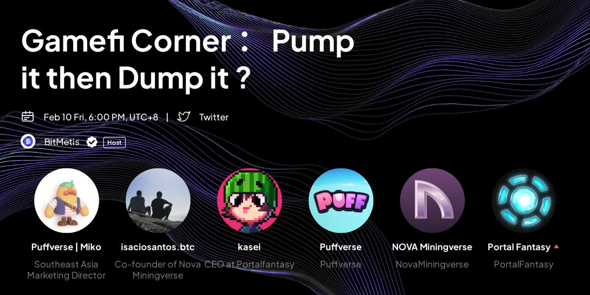 BitMetis's tweet photo. 🙌Roundtable #24 : Pump it then Dump it ?

w/@Puffverse  @PortalFantasyio @Novaminingverse 

Our guests will share their insights on this agenda and exciting upcoming updates with us！

⏰ Feb10, 10AM UTC
🎁 $100 Giveaway + 2 Beta Pass (Rt&amp;Join)
https://t.co/ir1zLTEoIF https://t.co/fUEUzvGXJ4