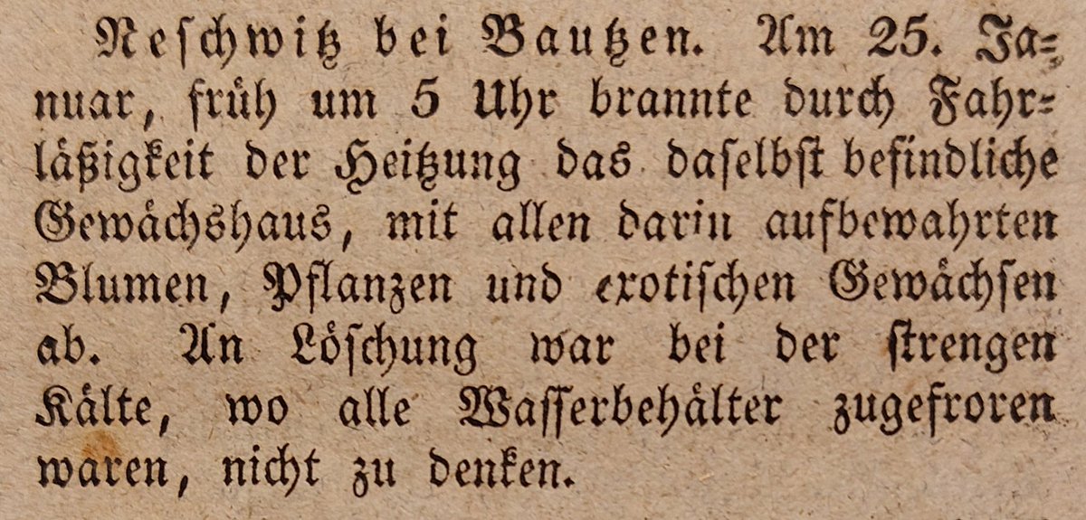 KamenzPresse's tweet photo. Kamenzer Wochenschrift vom 6. Februar 1823: Brand in #Neschwitz. Womöglich die Orangerie des Schlosses? https://t.co/oDh2I5XjvF