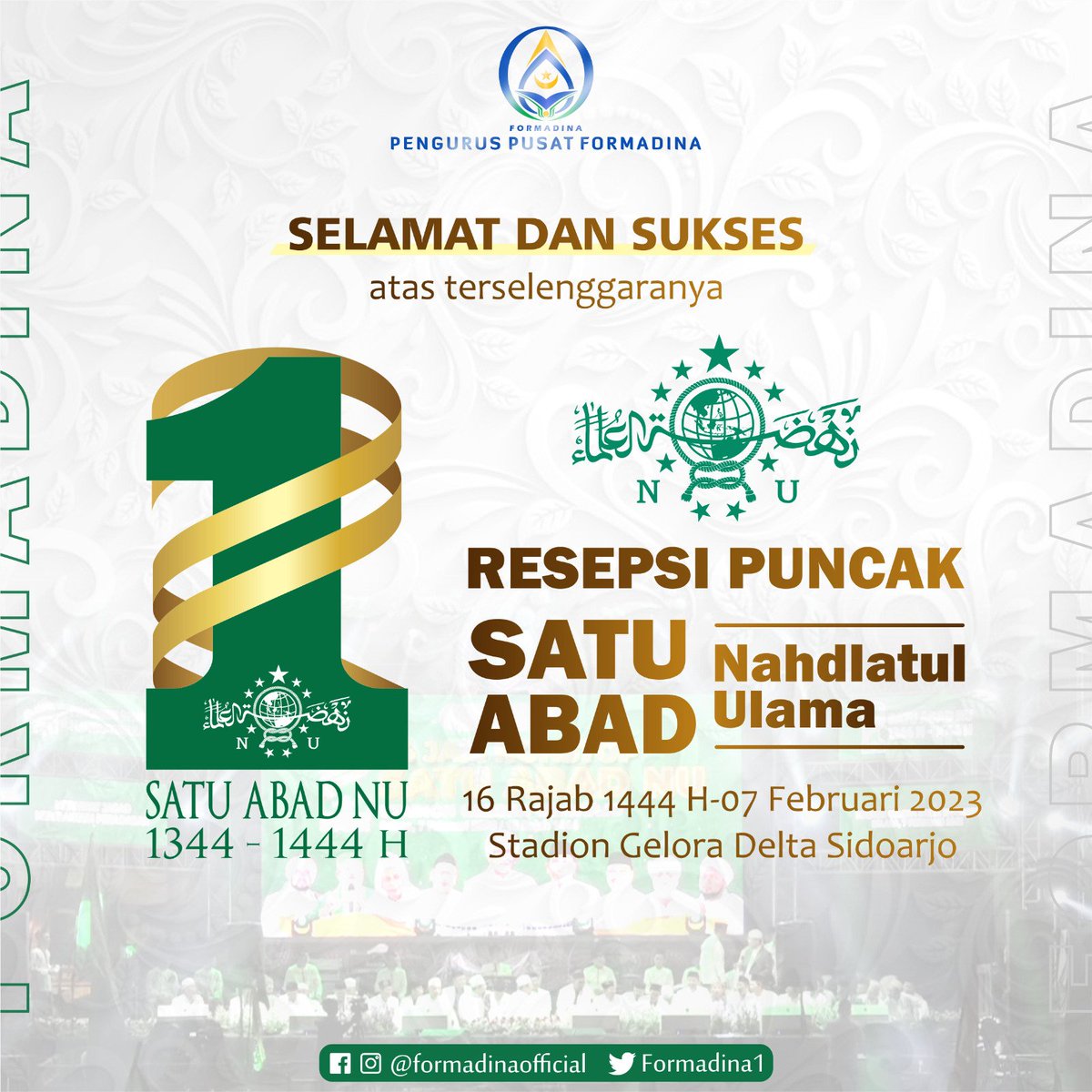 MMighfaza's tweet photo. Selamat dan Sukses. InsyaAllah selalu mbarokahi. #NahdlatulUlama #SatuAbadNU https://t.co/NivCuiOVm1