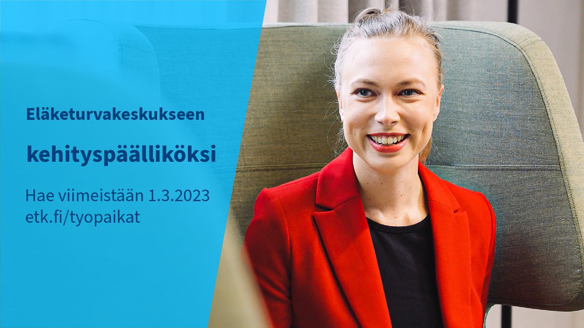 Haemme vakituiseen työsuhteeseen kehityspäällikköä!

Tehtävässä painottuu sähköisen tietojenvaihdon kehittäminen ja siihen liittyvä yhteistyö työeläkealan ja kotimaisten sidosryhmien kanssa.

Lue lisää ja hae viimeistään 1.3.2023 👉 etk.rekrytointi.com/paikat/?o=A_A&…

#rekry