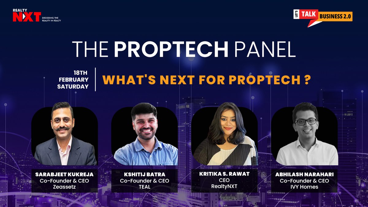 RealtyNXT's tweet photo. Stay tuned for an exciting #PanelDiscussion with @kshitij_batra, @sarabjeet_k, @AbhilashNhari of participants moderated by our CEO, @kritikasrawat25 

@RealtyNXT, @TerraEconomics, #Zeassetz, @ivyhomes_in 

#RealtyNXT #LetsTalkBusiness  #ProptechEntreprenuers
#Proptech https://t.co/79tF3QJcJ0