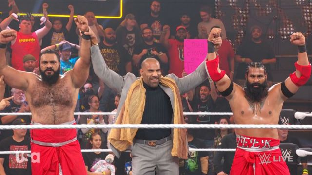 ishanwrestling's tweet photo. Jinder Mahal said he and Indus Sher won't stop their carnage until they're draped in gold. 

India will soon takeover all of #WWENXT 

@JinderMahal @Sanga_WWE @VeerMahaan https://t.co/Z1114p9Ut9