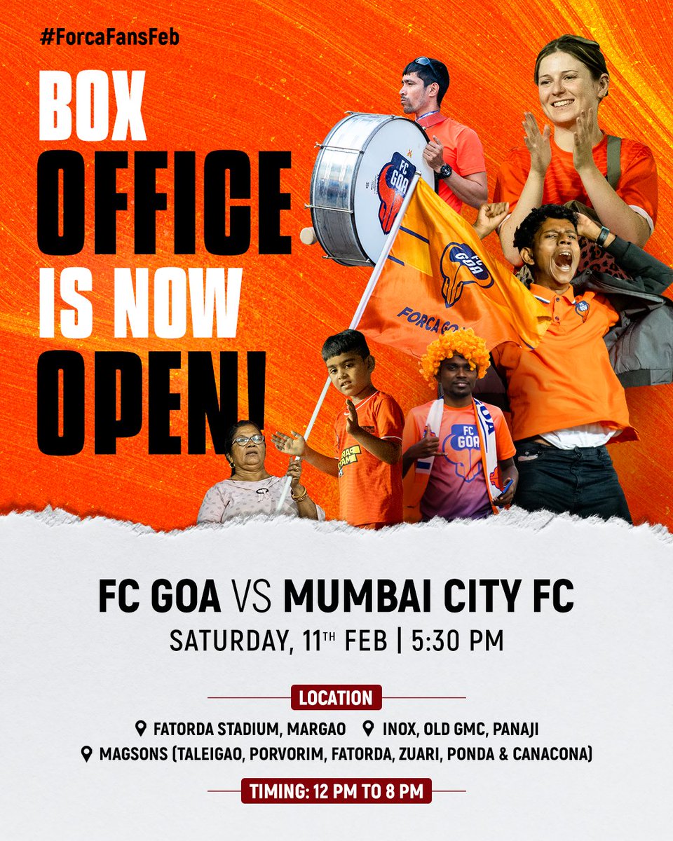FCGoaOfficial's tweet photo. A month to celebrate all of you. Gaurs, our box office for #FCGMCFC is now open 😍🙌🏻

#ForcaGoa #UzzoOnceAgain #ForcaFansFeb https://t.co/3KEil9xWQx