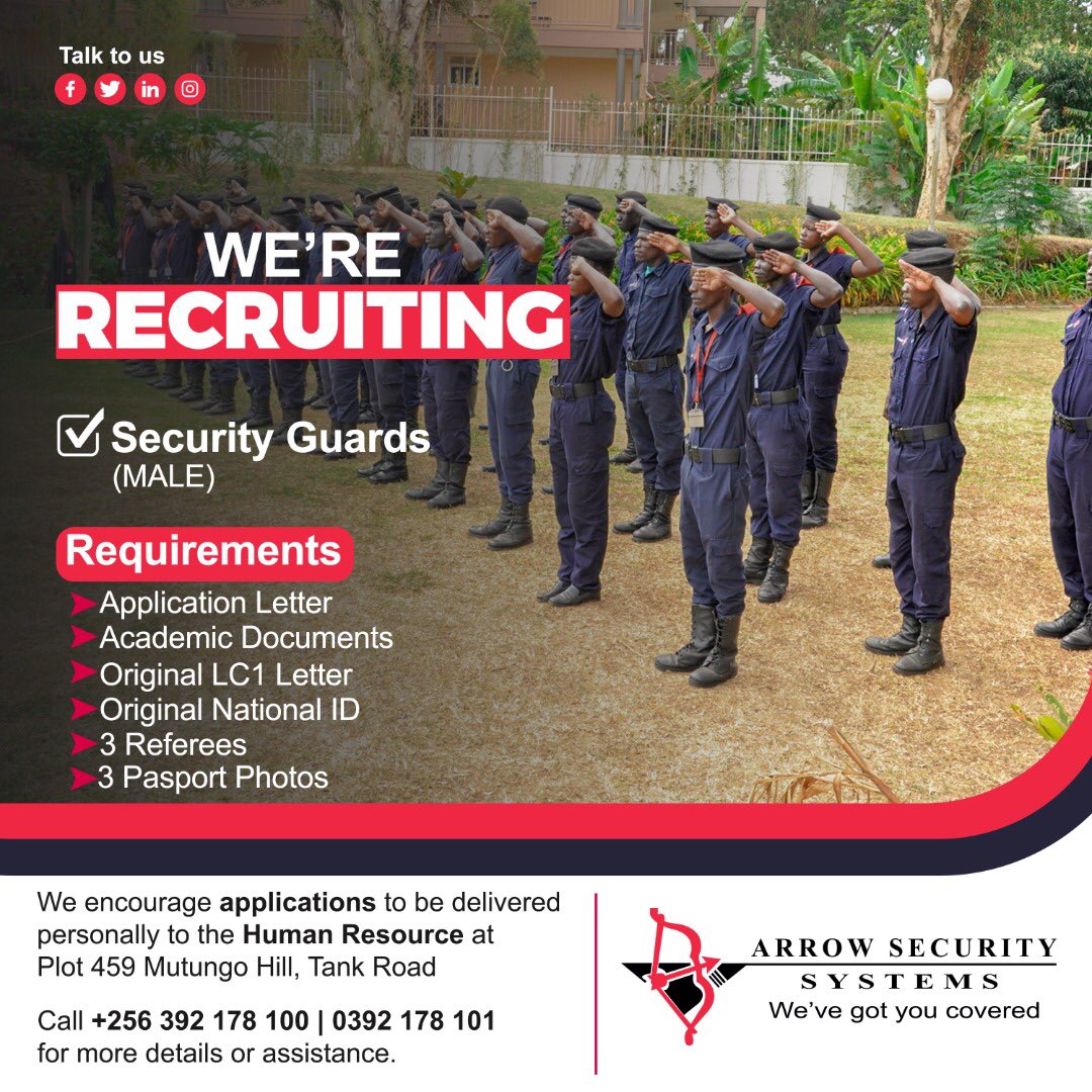 RMwanjuzi's tweet image. #Arrowsecurity @arrowsecurityco We are Recruiting.  Join our team as  a security Guard @Mukulaa @TupsaUg @arrowsecurityco