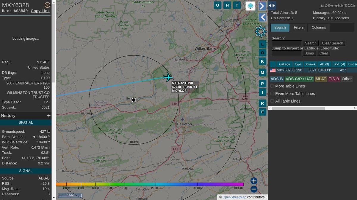 #MXY6328 / A03B40: Squawk 6621, 4.5mi away @ 20100ft, heading E at 500.9mph @ 02:08:52 US Eastern Time. #LateNights #UpInTheClouds #ZOOOM #PROSPBerwick #ADSB
