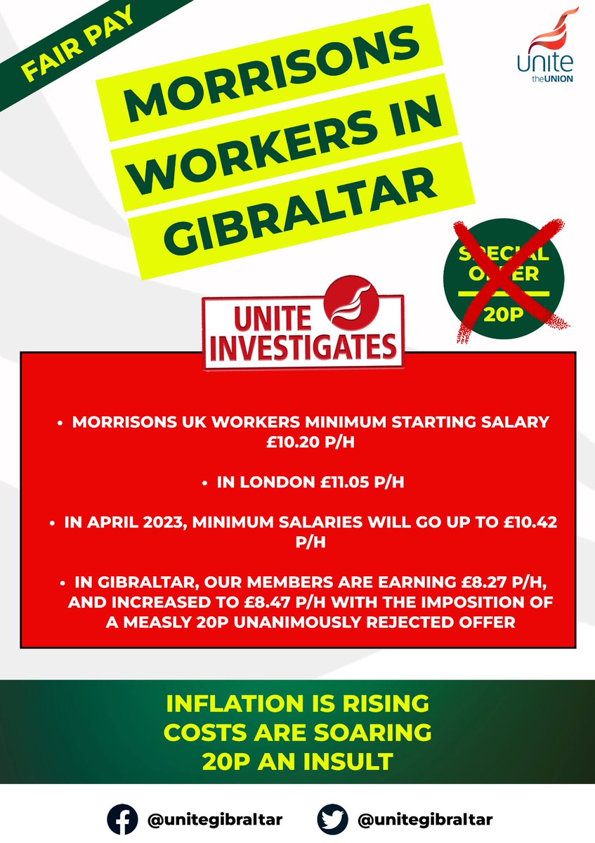 Day 9 <a href="/Morrisons/">Morrisons</a> Strike in #Gibraltar ✊Please support our Unite members on Strike. #EqualPayforEqualWork
#morrisonsworkersdeservebetter
#FairPayForAll @DerekUnite 
#morrisonspayup <a href="/UniteSharon/">Sharon Graham</a> <a href="/DianaHolland_/">Diana Holland</a> <a href="/chrisstiles10/">Chris Stiles</a> <a href="/UniteGibraltar/">Unite Gibraltar</a> <a href="/Uniteanation/">100%Union</a>