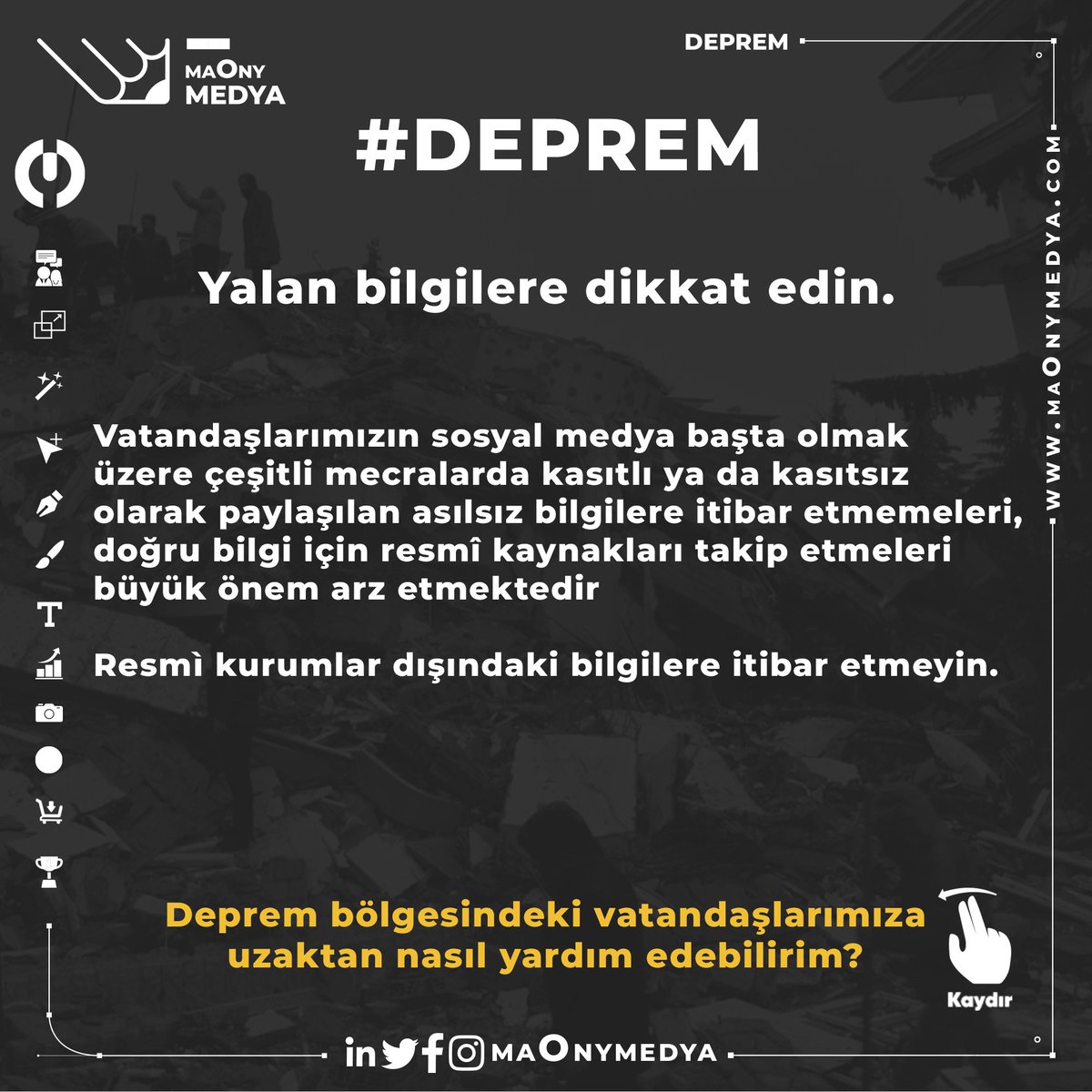 Deprem bölgelerinde olmayan vatandaşlarımız neler yapabilir? Nelere dikkat etmeli?

#Deprem #Kahramanmaraş #Gaziantep #Osmaniye #Kilis #Malatya #Adana #Hatay #Adıyaman #Diyarbakır #Şanlıurfa  #AHBAP #AFET
