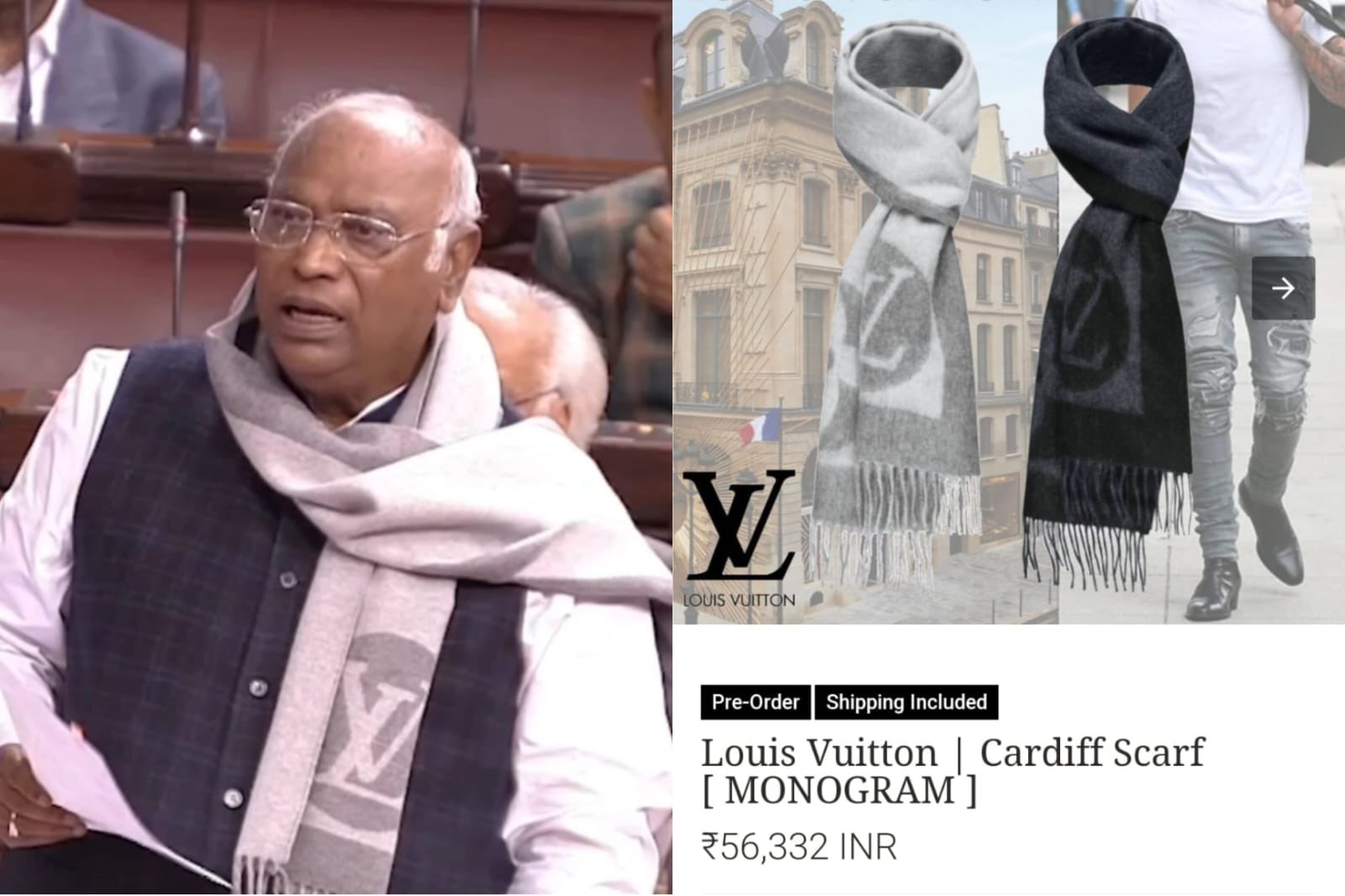 BALA on X: Kharge is questioning other people's income and he himself is  wearing Louis Vuitton Muffler worth Rs 56,000. Hypocrisy!   / X