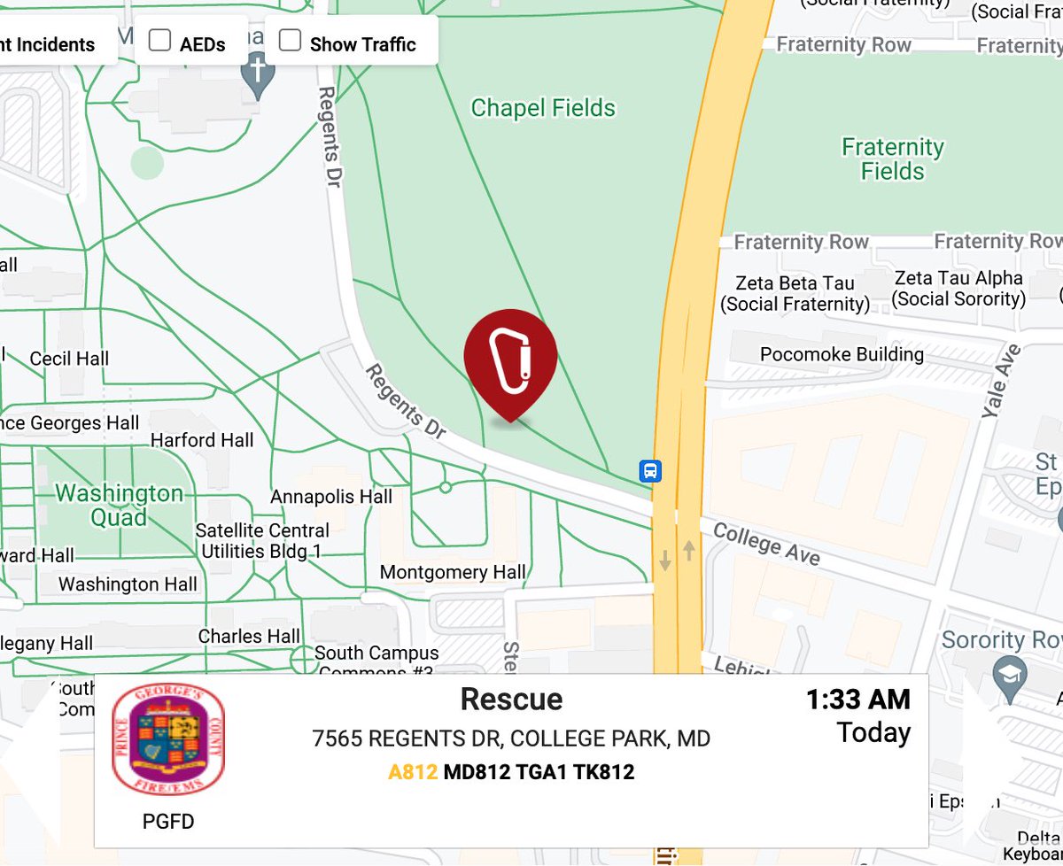 TheDMVLive's tweet photo. DRUNK STUDENT FALLS OFF ELECTRIC SCOOTER: the ~21 year-old male is being transported to the UMD trauma center w/ a concussion after hitting his head (bleeding controlled) on the concrete after a drunken fall off of a Lime scooter on Regents Dr. #UMD #BoozedayTuesday @barstoolUMD https://t.co/IWkbUookXy