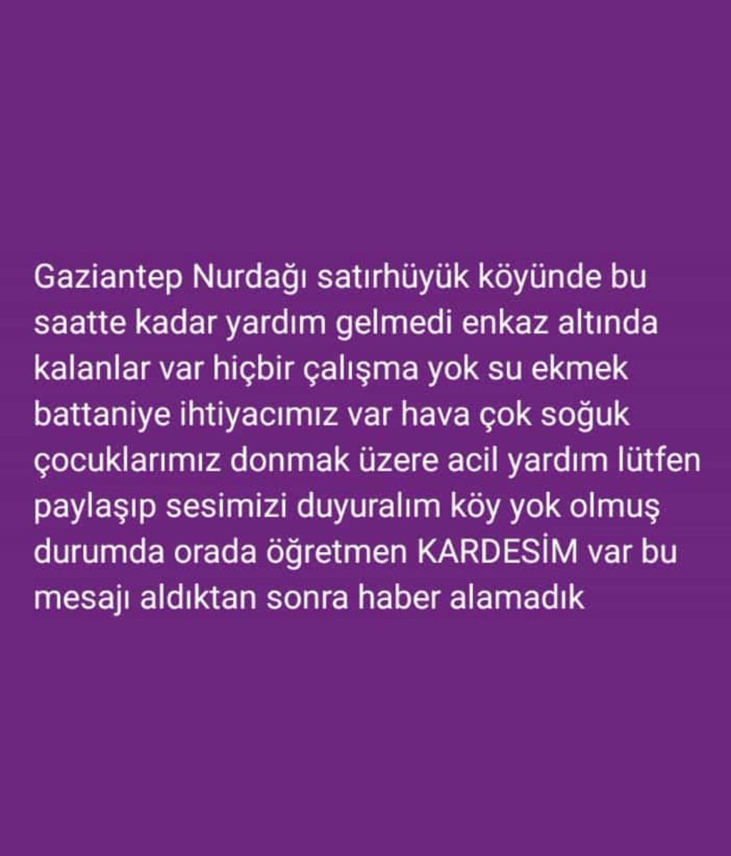 Arkadaşlar böyle bir mesaj geldi yayalım lütfen zor durumdalar acil!! #Turkey #acildeprem  <a href="/FatmaSahin/">Fatma Şahin</a> #AFADGAZİANTEP