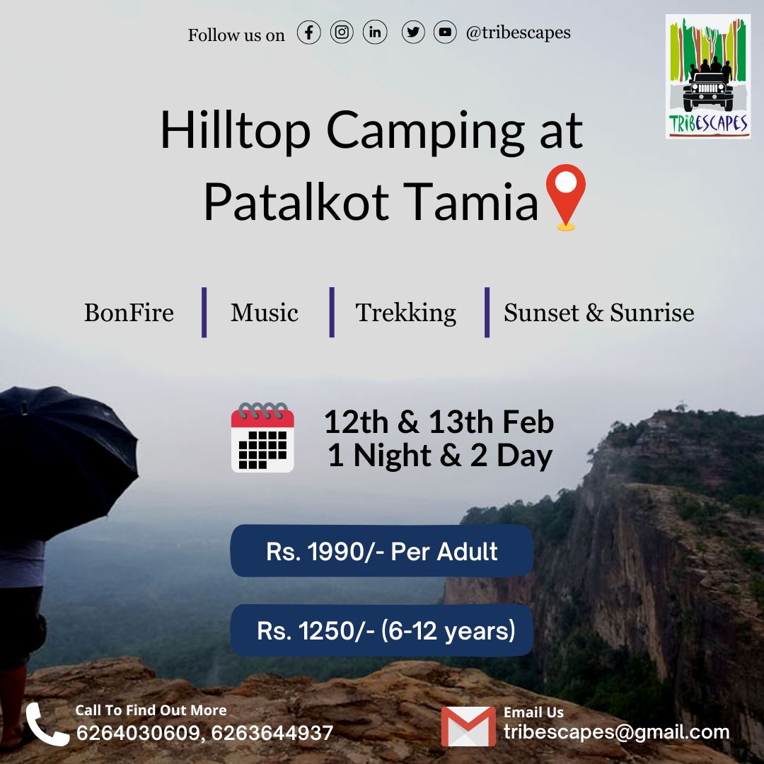 _tribescapes_'s tweet image. #Tribescapes offers Weekend Night Out Camping in #Tamias #Patalkot Hills. offer includes a two-day and one-night stay beneath the stars. Book Now! 
Contact @ 9425147159
Camping Dates:-
10 &amp;amp; 11th Feb (2 Day &amp;amp; 1 Night)
11 &amp;amp; 12th Feb (2 Day &amp;amp; 1 Night)
12 &amp;amp; 13th Feb (2 Day &amp;amp; 1 Night)