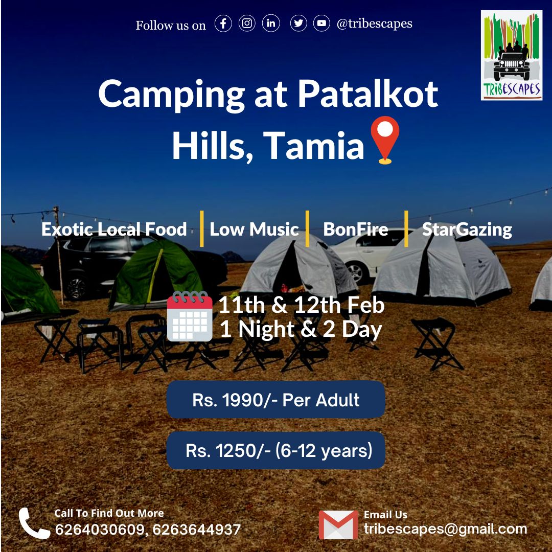_tribescapes_'s tweet image. #Tribescapes offers Weekend Night Out Camping in #Tamias #Patalkot Hills. offer includes a two-day and one-night stay beneath the stars. Book Now! 
Contact @ 9425147159
Camping Dates:-
10 &amp;amp; 11th Feb (2 Day &amp;amp; 1 Night)
11 &amp;amp; 12th Feb (2 Day &amp;amp; 1 Night)
12 &amp;amp; 13th Feb (2 Day &amp;amp; 1 Night)