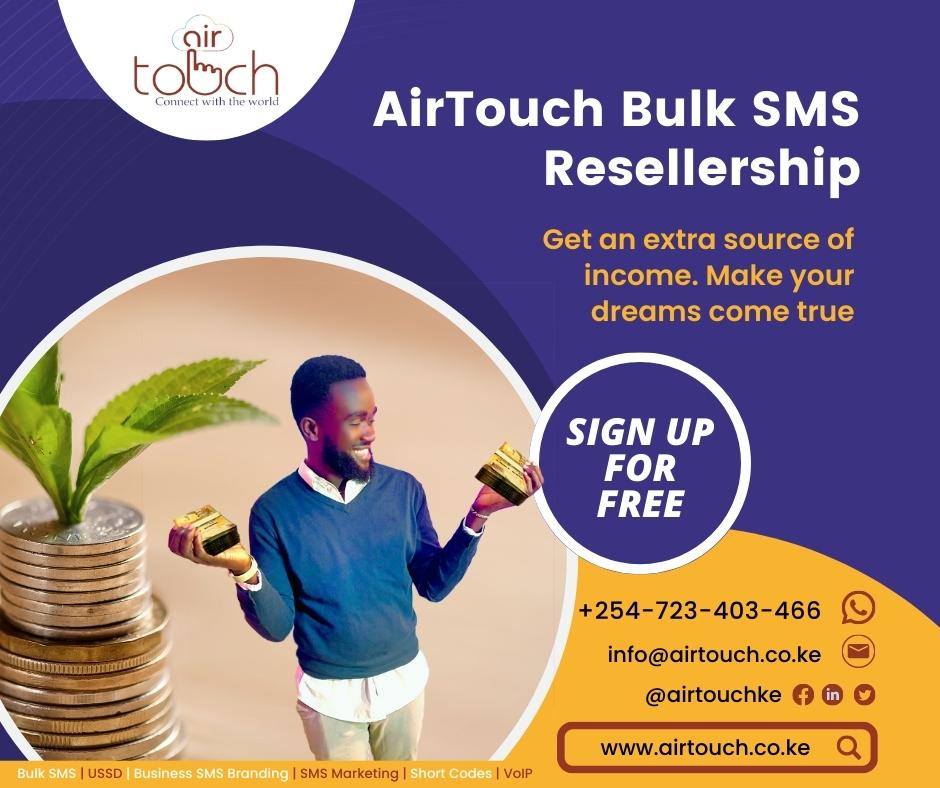AirTouchKe's tweet photo. You want an extra source of income to meet your financial goals, don’t you?
Sign up for AirTouch Bulk SMS Resellership and make your dreams come true
To get started, call/WhatsApp: +254723403466 or email info@airtouch.co.ke https://t.co/UHc0l6Zo6X