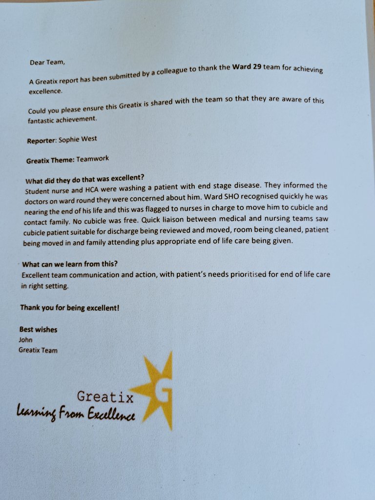 Ward_29_nuth's tweet photo. Ward 29 has been struggling with staffing over the last few months. They have continued to maintain high standards and compassion care.#respiratory #NHS #ThankYou @NewcastleHosps https://t.co/oXKOBkmmGp