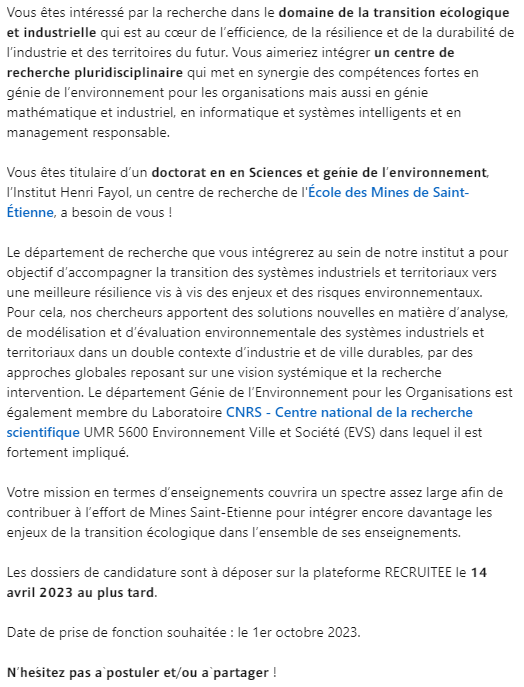 fbreuil's tweet photo. [#AVosCV] 𝗟’𝗜𝗻𝘀𝘁𝗶𝘁𝘂𝘁 𝗙𝗮𝘆𝗼𝗹 𝗿𝗲𝗰𝗵𝗲𝗿𝗰𝗵𝗲 𝘂𝗻 𝗺𝗮𝗶̂𝘁𝗿𝗲 𝗱𝗲 𝗰𝗼𝗻𝗳𝗲́𝗿𝗲𝗻𝗰𝗲𝘀 𝗲𝗻 𝗿𝗲́𝘀𝗶𝗹𝗶𝗲𝗻𝗰𝗲 𝗱𝗲𝘀 𝘁𝗲𝗿𝗿𝗶𝘁𝗼𝗶𝗿𝗲𝘀 𝗲𝘁 𝗴𝗲𝘀𝘁𝗶𝗼𝗻 𝗱𝗲𝘀 𝗿𝗶𝘀𝗾𝘂𝗲𝘀
@MINES_StEtienne, @IMTFrance, @EVSUMR5600 
https://t.co/ekilhQZYFK https://t.co/riA1wgwgZp