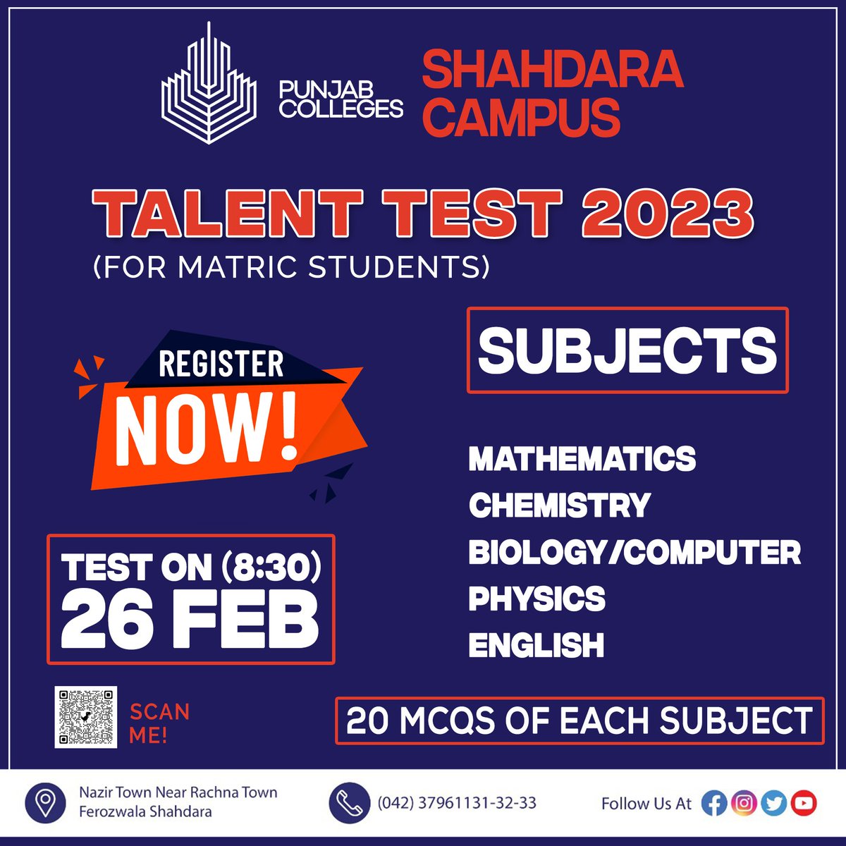 PGC_SHAHDARA's tweet photo. Talent Test 2023 For Matric Students Starting from 26 Feb
Register Now
#PGC #Lahore #explore #pgcworld #pgcshahdara #punjabcolleges #punjab_college_shahdra_campus #talentTest https://t.co/ffDbWgnvZU