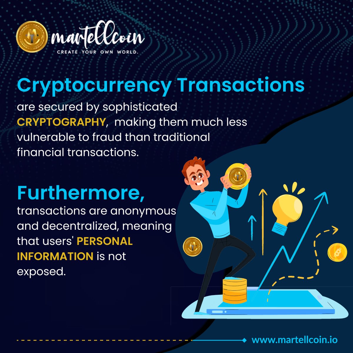 MartellCoin's tweet photo. #Cryptocurrency transactions are secured by sophisticated #cryptography, making them much less vulnerable to fraud than traditional #financial transactions.
.
.
.
.
.
#MartellCoin #crypto #cryptotrading #cryptoinvestors #cryptocurrencies #cryptotokens #cryptomarket #blockchain https://t.co/fcyVSgoNzN