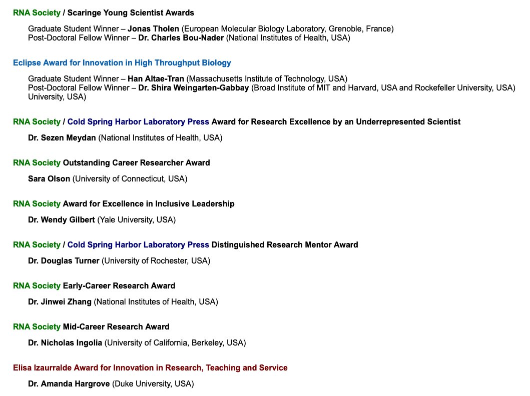 Please join us in offering our warmest congratulations to the winners of the 2023 @RNASociety Awards recognizing the scientific, educational, mentoring and leadership achievements of our members!