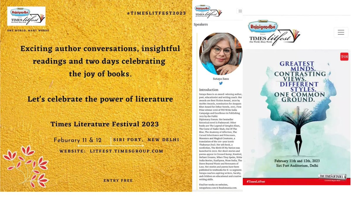 Come to this great festival of #wordswag and #views1m at Times Lit Fest - Delhi. Listen to #greatminds  #perceptionvsreality #crossroadsofideas #timeslitfest2023
Meet you at Sirifort Audi on 11th and 12th February.