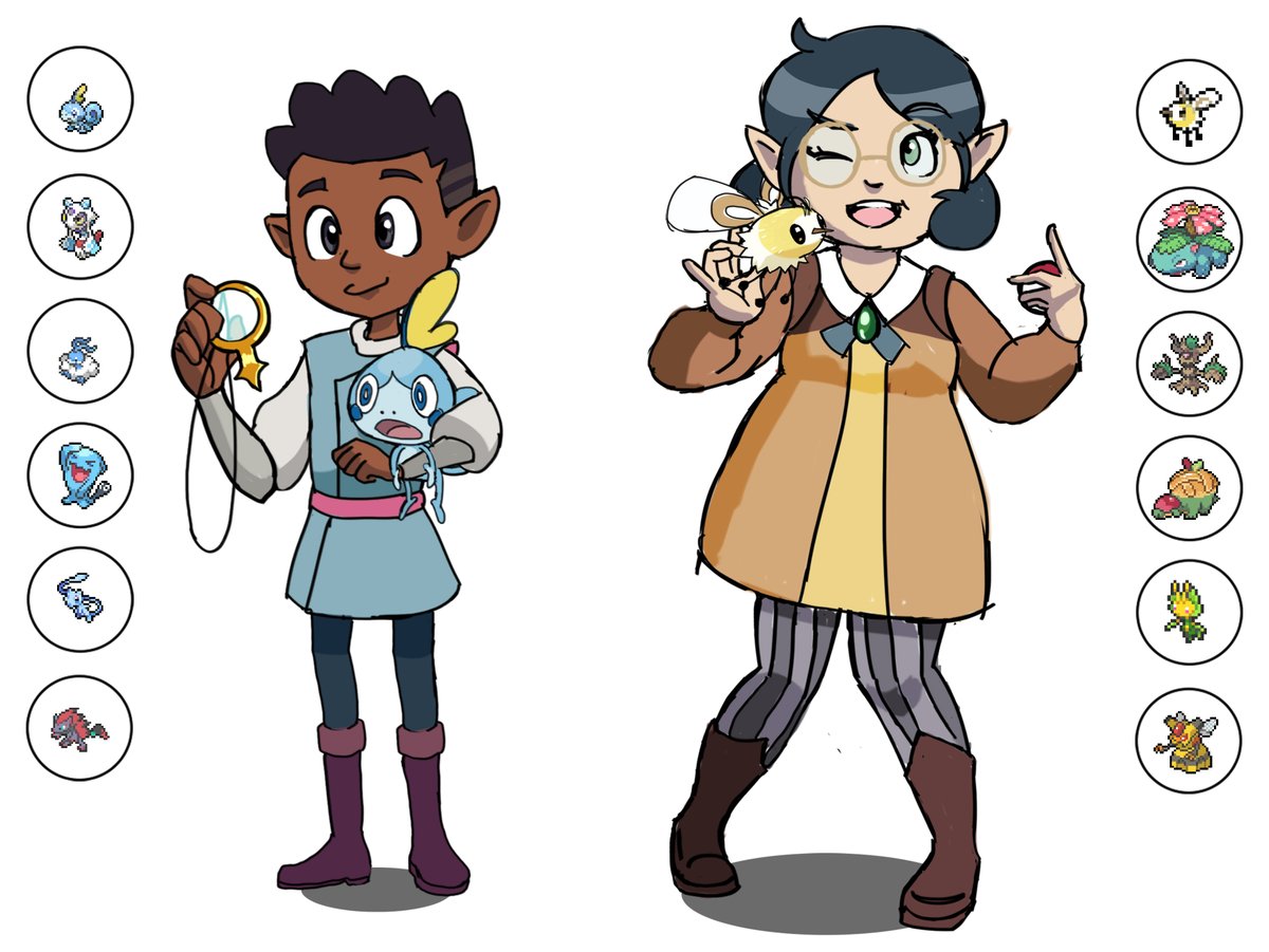 SaethemART's tweet photo. Was losing steam wehn I drew Gus but I pushed through in the end. :')

Choosing both Gus' and Willow's Pokemon was a challenged, but I'm happy with with what I chosen. :) https://t.co/50pHqQyuSu