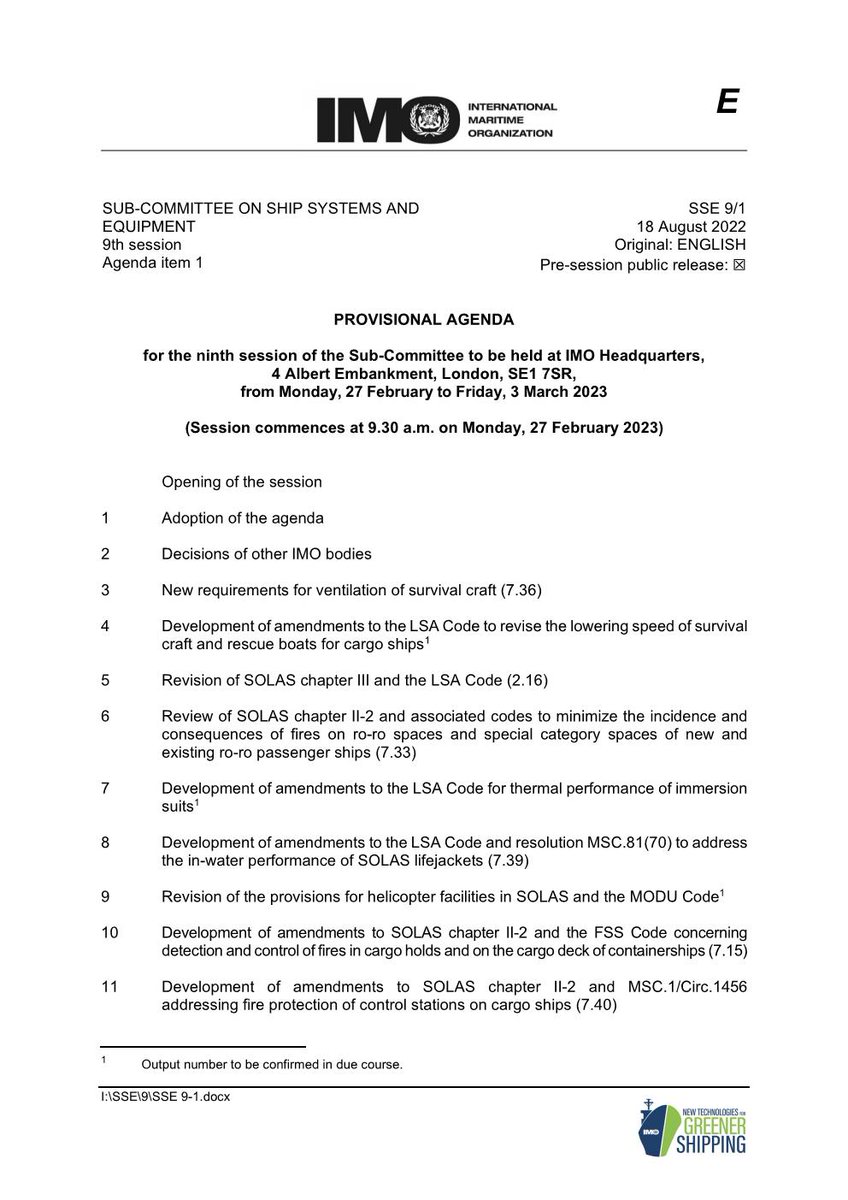 bki_sta's tweet photo. Sub-Committee Ship Systems and Equipment (SSE) ninth session will be held on 27 February to 3 March 2023 with the following agenda https://t.co/OBR2sI3Por @BKI_1964 @BKI_RnD https://t.co/kZZHDt62zL