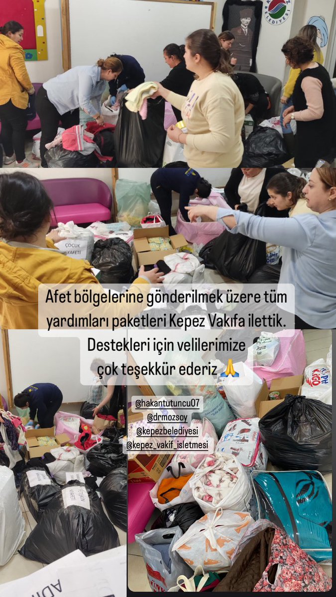 KEPEZ BELEDİYESİ ÖZGÜRLÜK NASREDDİN HOCA KREŞİ OLARAK DEĞERLİ VELİLERİMİZİN YARDIMLARI SAYESİNDE ULAŞTIRILAN TIRLARDA KATKIMIZ OLMASINDAN DOLAYI BİRAZ OLSUN HUZUR BULDUK.ELİMİZDEN NE GELİYORSA MİLLETİMİZİN YANINDAYIZ.ALLAH YAR VE YARDIMCIMIZ OLSUN <a href="/HTutuncu/">Hakan TÜTÜNCÜ</a> <a href="/kepezbelediyesi/">KEPEZ BELEDİYESİ</a>