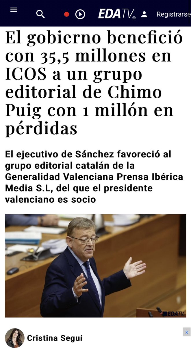 #Exclusiva: El Gobierno benefició con 35,5 millones en ICOS a un grupo editorial de Chimo Puig con más de 1M€ en pérdidas, Prensa Iberica de <a href="/levante_emv/">Levante-EMV</a>, su digital oficialista para silenciar noticias negativas para Puig y para perseguir a opositores.  
 edatv.news/noticias/38944…
