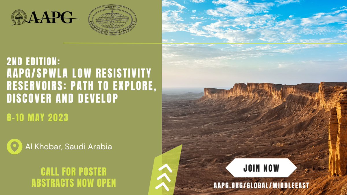 Demonstrate your capacity for growth by embracing challenges! Become a poster presenter at the AAPG/SPWLA Low Resistivity Reservoirs GTW and share your knowledge with a global audience of industry experts.

Submit now! bit.ly/3I56WZ0

#AAPG #AAPGME #SPWLA #getinvolved
