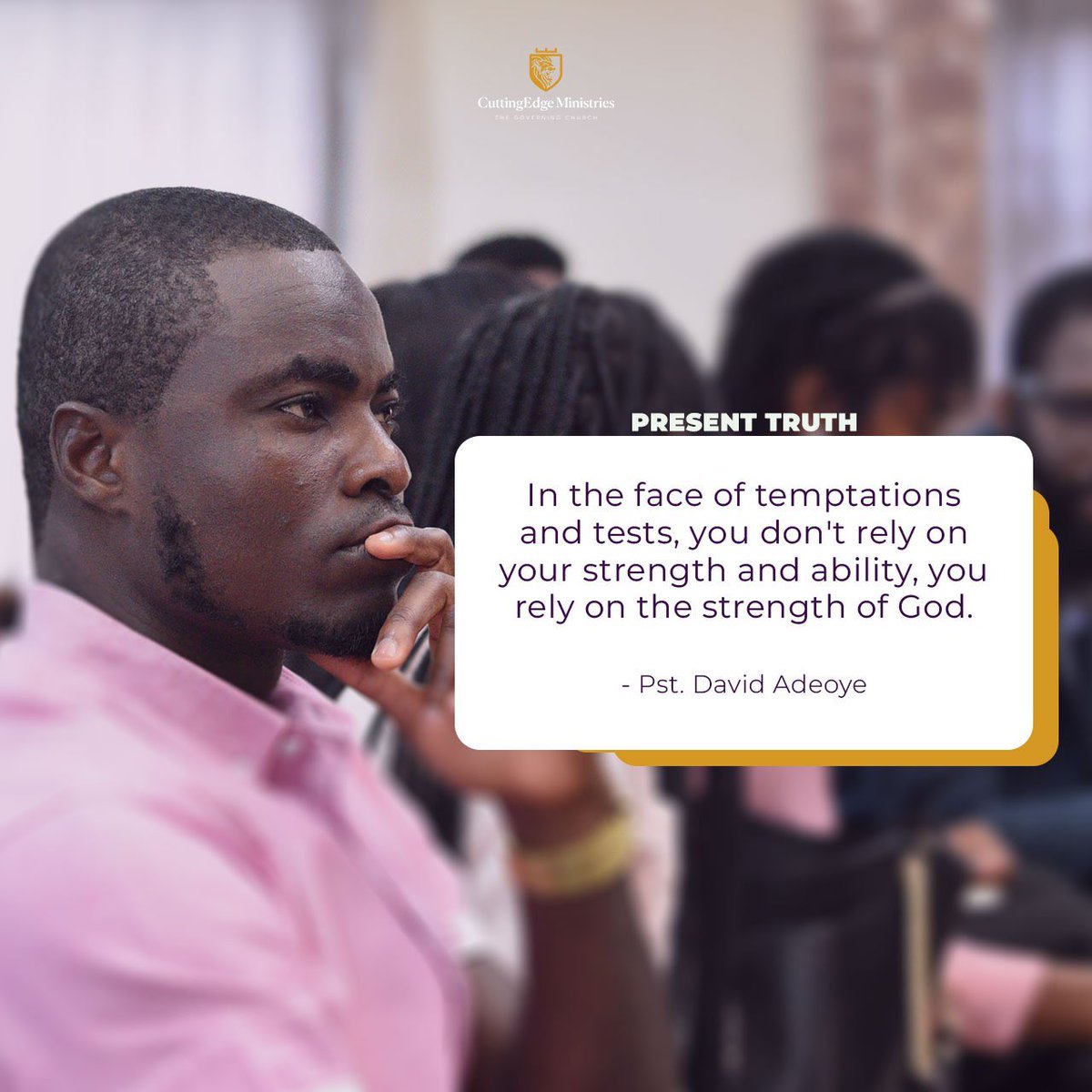 CuttingEdge_NG's tweet photo. Are you ready to lay down your will for God’s will?
Here are some nuggets from Sunday’s Present Truth service with Pst. David Adeoye.
#PresentTruthExcerpts
#TheGoverningChurch https://t.co/LCd6S7uLsS