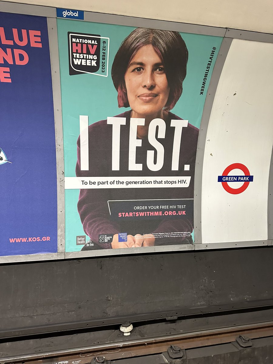 Great to spot @KateNambiar whilst waiting on the platform this morning advertising #hivtestingweek #itstartswithme @THTorguk