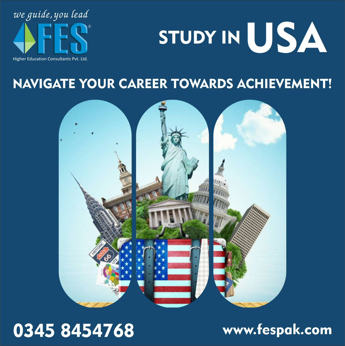 FESConsultants's tweet photo. Study in #USA &amp; navigate your career towards achievement!

FES Offices:
Lahore | Rawalpindi | Abbottabad | Peshawar | Mardan | Karachi

For More Info
03458454768

#fes #studyabroad #scholarships #education #studentvisa #highereducation #career #future #students #UnitedStates https://t.co/UF1Nw6by1m