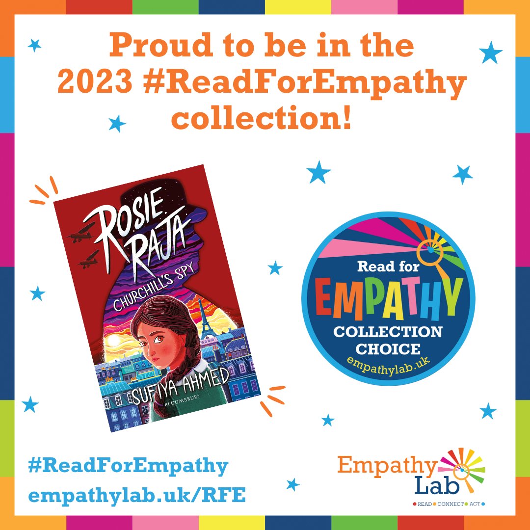 My big news! 
So happy that #RosieRaja Churchill's Spy is in the 2023 #ReadForEmpathy primary collection from @EmpathyLabUK. 
If ever we needed more empathy, it’s now!  

Reading builds empathy. Download the 2023 #ReadForEmpathy Guides here empathylab.uk/RFE-2023