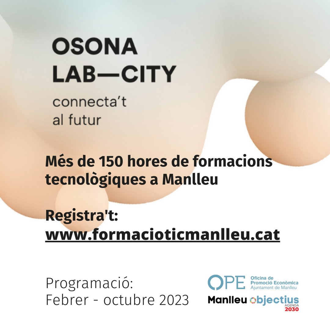 OPEManlleu's tweet photo. Ja està en marxa el cicle de formacions per a empreses i emprenedoria organitzat per l'OPE @ajmanlleu dins del projecte Osona Lab City. Entra al web i apunta't!! No et quedis sense places.
https://t.co/BX4tfdOrBH
#osonalabcity https://t.co/XFpO8k2GqX