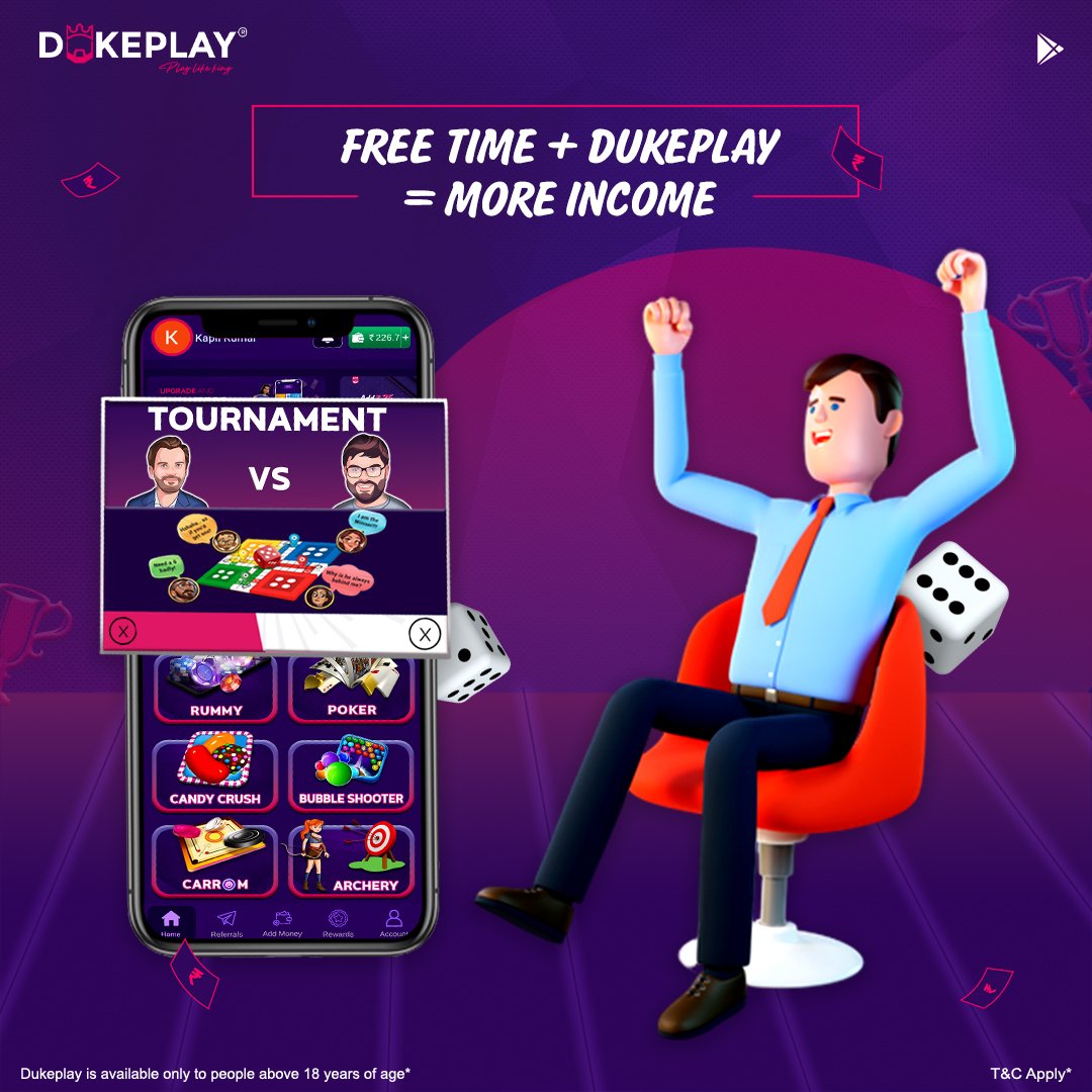 Free Time ⏰ + Dukeplay 🎮 = MORE INCOME

✅Instant withdrawl 
✅Play 24x7
✅Fast Customer Support
✅Daily Reward &amp; Offers

Download now👇
dukeplay.com/apps/dukeplay.…

Also Available on Google Playstore

#playgame #playgames #playgameswincash #playwithme #earnmoney #earnonline