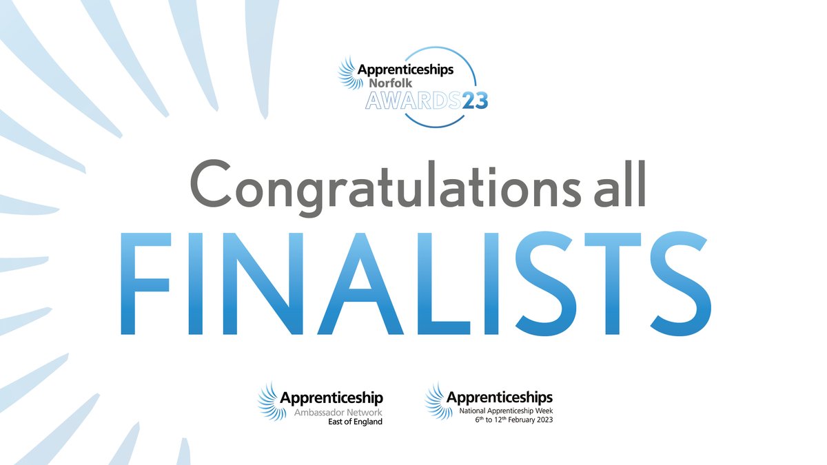 NorfolkCC's tweet photo. CONGRATULATIONS to all finalists of the Norfolk Apprenticeship Awards. 
The Norfolk Apprenticeship Awards celebrate apprentices and businesses who employ apprentices across Norfolk. 
We can’t wait to find out who the winners are.  
https://t.co/PzmT0bS3zu
#apprenticeshipsweek https://t.co/9MRDj8Y7al