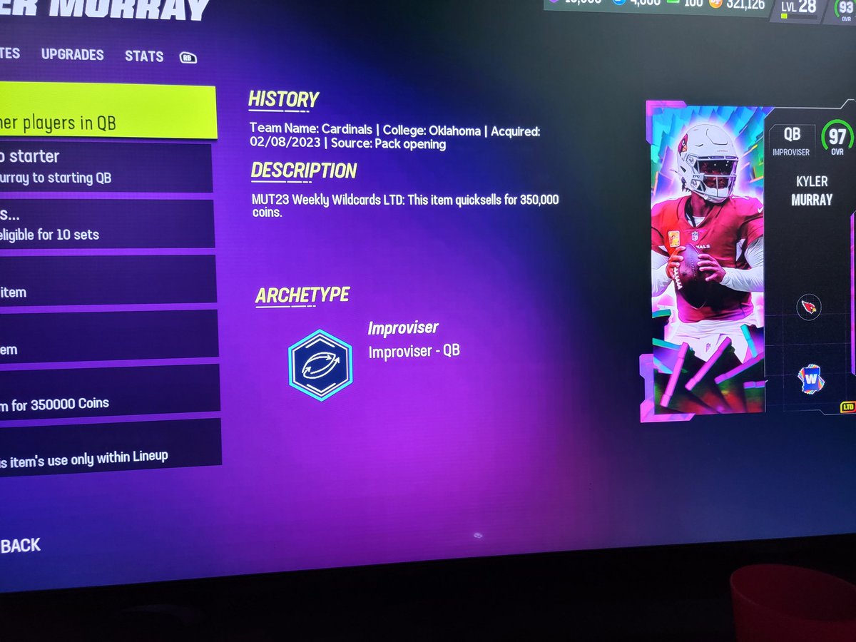 Cips1's tweet photo. Just pulled this bad boy limited #KylerMurray @EASPORTS_MUT  thanks so much!!!! Lucky day for me!! https://t.co/50epxAb3SO