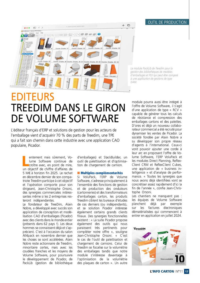 VolumeSoftware's tweet image. 📰 L&apos;Info Carton revient sur le rapprochement entre Volume Software et Treedim dans son dernier numéro