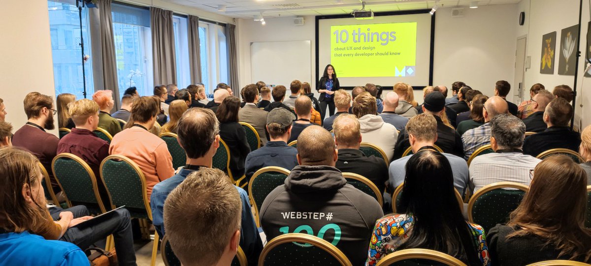 EngstromJess's tweet photo. @DanweiTran is kicking off #Swetugg by sharing 10 things about UX and design every developer should know #GoHackYourself https://t.co/WtLYRRM3Hn