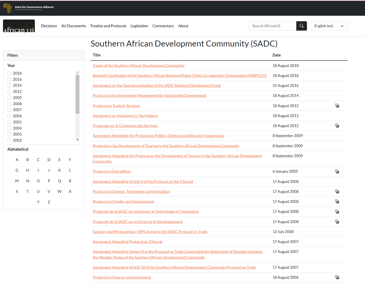 AfricanLII's tweet photo. Interested in law and policy from the #AfricanUnion, regional economic communities, we now have over 5000 documents, treaties, protocols and other legal instruments on African Regional Law. Check out the latest additions in the #SADC collection: 
https://t.co/cm0732QJmr https://t.co/NbVHtPfP9B