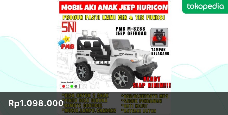ian_chicho's tweet photo. Coba cek ini, deh: "Mobil Anak Jeep Rubicon Aki Tipe PMB-M8288" Rp1.098.000 di toko Chicho's Store Tokopedia. Bisa bebas ongkir, lho.
https://t.co/4oPmqZPb3w https://t.co/DJaNRZhJgk