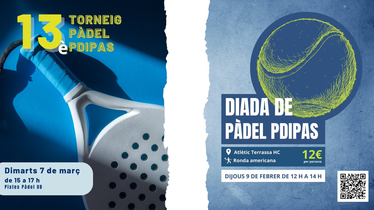 EsportsUPC's tweet photo. #PDIPAS I T'agrada el #Padel🥎? Gaudeix d'aquest esport a @la_upc!
▪1a Diada de Pàdel al #campusterrassa
✍Avui últim dia d'inscripció‼ https://t.co/hC21Kidf2T
▪13è Torneig de Pàdel a @esportsUB
✍Inscripcions fins a l'1/3 https://t.co/cKEOLem2Aq
Mou-te!🎾 https://t.co/oz9COlwYxS