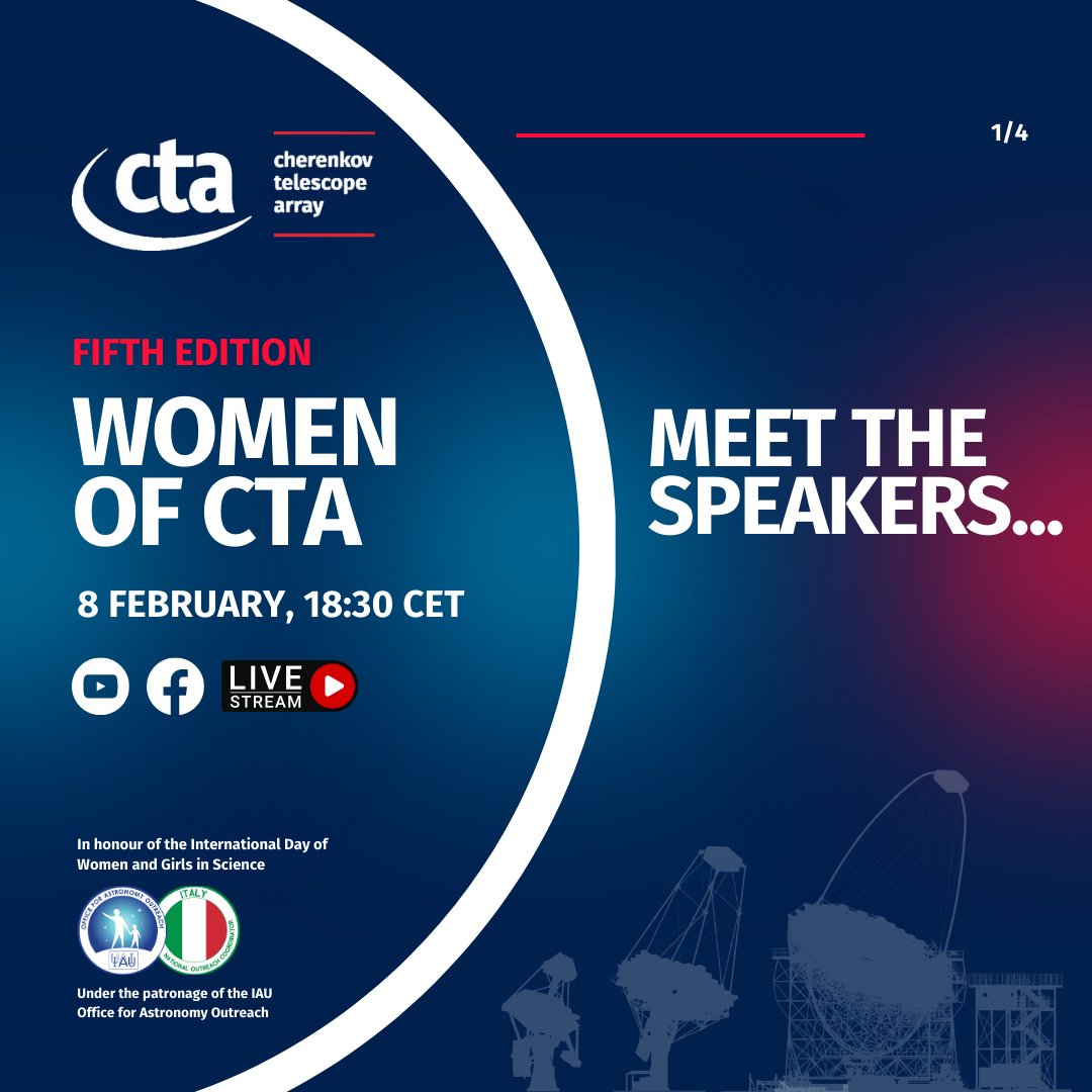 ctao_universe's tweet photo. 👩‍🚀Don't forget our appointment! Today, Wednesday 8 at 18:30 CET, we will meet live for the Women of CTA event to discuss hot topics in the field: impact of astronomy on society, #womeninscience, science education... Join and participate with your questions!

#WomenInScienceDay https://t.co/MiQyhAyXY4