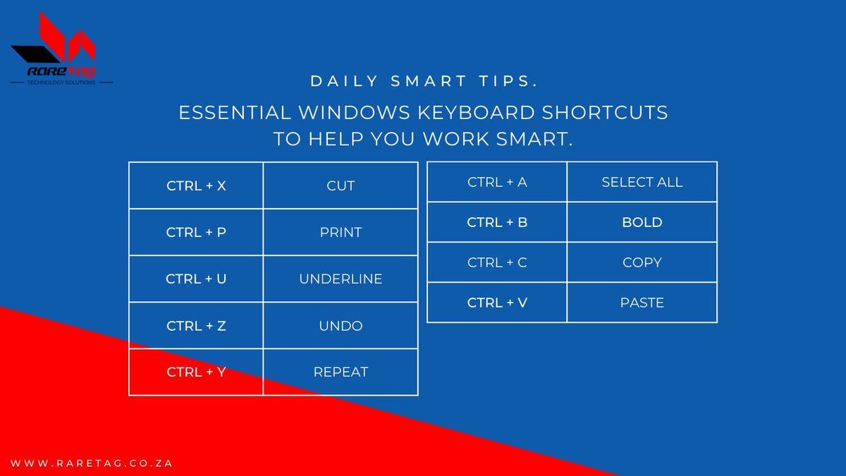 Daily Tips to help you work smart.

.

.

#dailymotivation #keyboardshortcuts #informationtechnology #tech #softwaredevelopment #serviceprovider #raretag_za