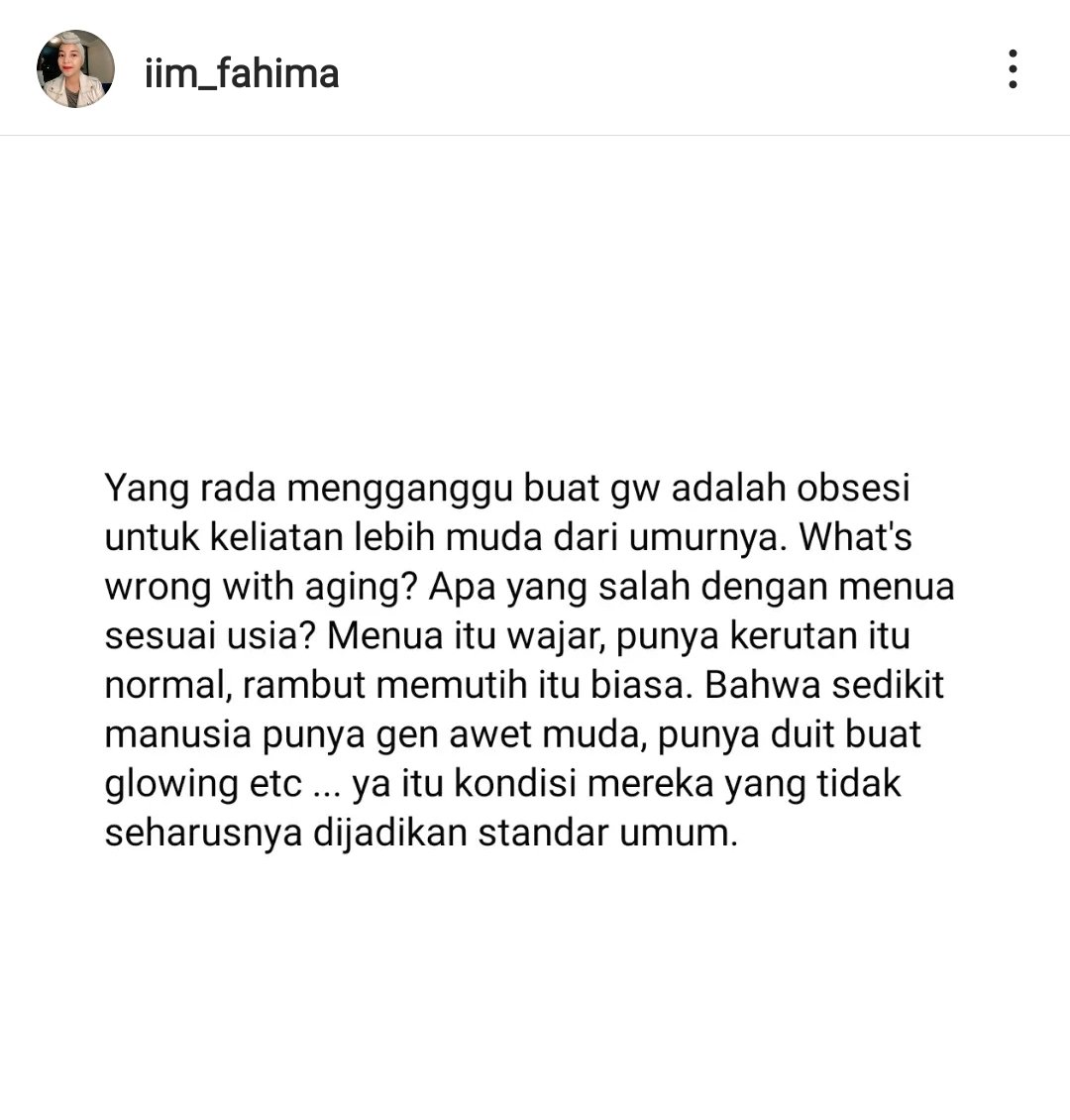 iimfahima's tweet photo. Kenapa terobsesi awet muda, padahal menua itu pasti?

Yang seharusnya banyak dipromote adalah menua dengan sehat, bahagia dan sejahtera. Fisik, mental, finansial.

Supaya ga jadi beban anak keturunan. https://t.co/zX8OuJx0RT