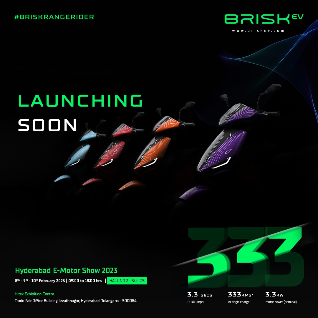Brisk_ev's tweet photo. It's finally showtime! Come through and support the future of mobility at @EvHyderabad's E-Motor Show!
#emobilityweek #emotorshow #hyderabademobilityweek #sustainablemobilityweek
#emobilityweek2023 #mobilitynexthyderabad #briskev #hyderabad #telangana #mobility #EVsummit https://t.co/SU95sDLKJo