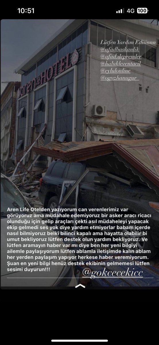 yildizz37's tweet photo. NE OLUR YARDIM EDİN SESİMİZİ DUYURUN!!!
Kaç saat oldu ekipler ses gelmiyor diye bırakıp gitmişler kaç saattir enkaz altında olan insanlar var arkadaşımın babası ve birçok insanlar hala kurtarılmayı bekliyor. HATAY/Antakya Aren life otel @BabalaTv @haluklevent @Anlikdepremi #Hatay https://t.co/HjS1TwjWko